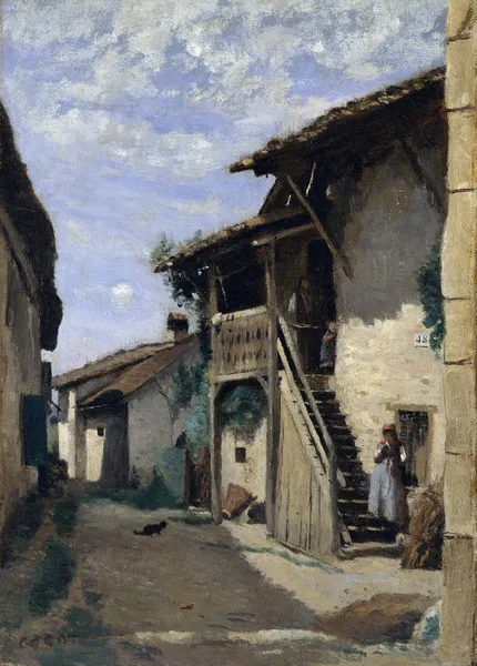 A Village Street- Dardagny av Jean-Baptiste-Camille Corot