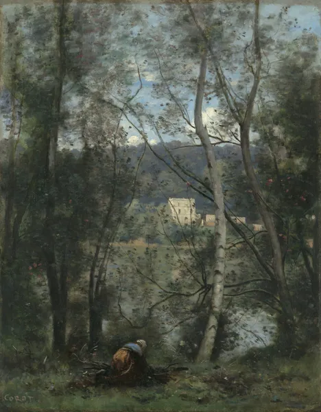 A Woman Gathering Faggots at Ville-d’Avray av Jean-Baptiste-Camille Corot