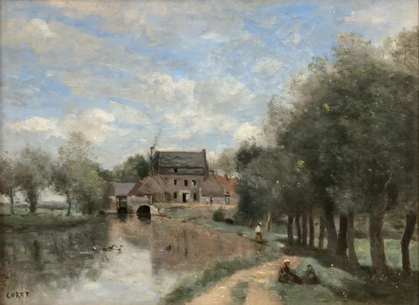 Arleux-du-Nord; le Moulin Drocourt sur la Sensée av Jean-Baptiste-Camille Corot