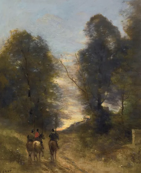 Cavaliers Gaulois Dans Un Paysage av Jean-Baptiste-Camille Corot