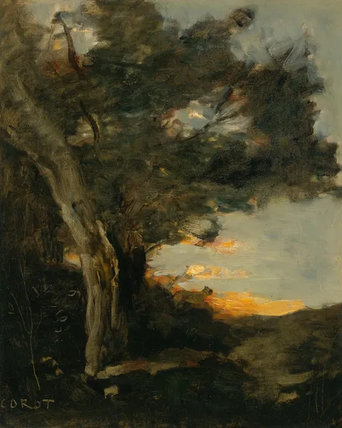 Coucher De Soleil Avec Une Lionne av Jean-Baptiste-Camille Corot