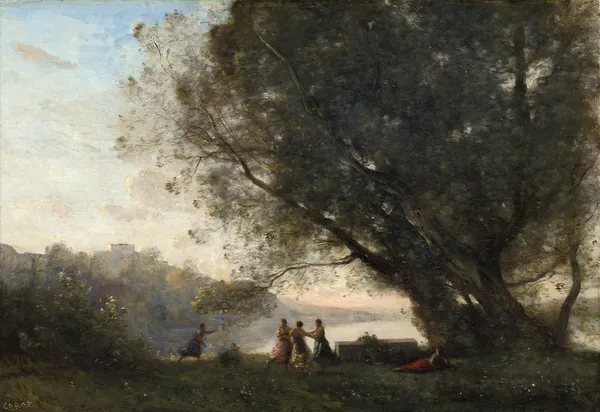 Dance under the Trees at the Edge of the Lake av Jean-Baptiste-Camille Corot