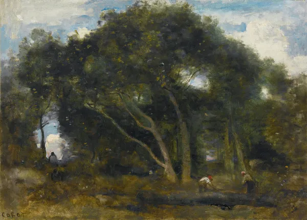 Fontainebleau-Chênes Inclinés Dans Une Éclaircie De Forêt av Jean-Baptiste-Camille Corot