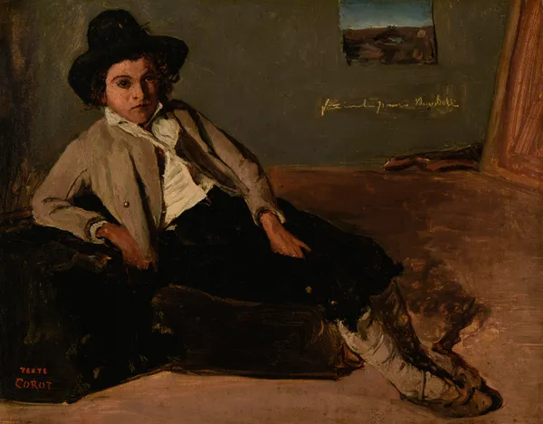 Jeune italien assis av Jean-Baptiste-Camille Corot