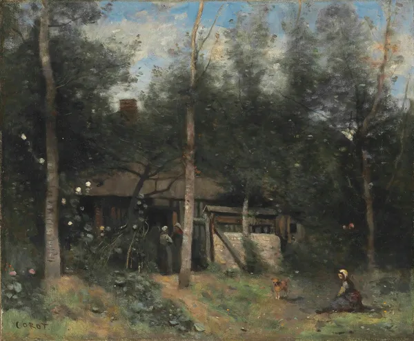 La Chaumiere Aux Sureaux, Normandie av Jean-Baptiste-Camille Corot