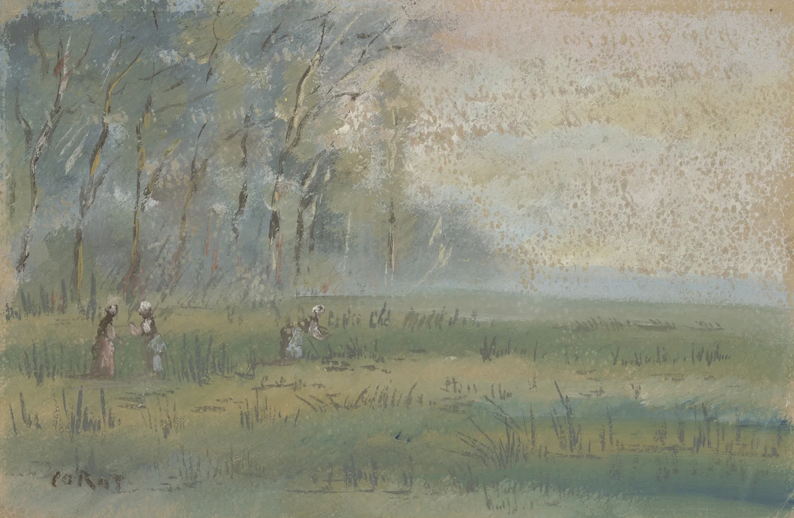 Landschaft; Près Bussières av Jean-Baptiste-Camille Corot