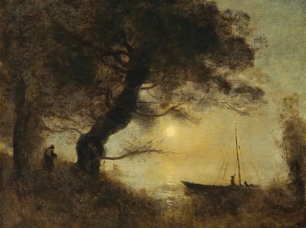 Le Bateau Au Claire De Lune av Jean-Baptiste-Camille Corot