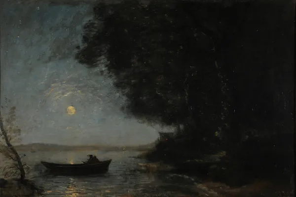 Le lac ; effet de nuit av Jean-Baptiste-Camille Corot