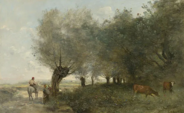 Les Saules À La Pointe De L’ile av Jean-Baptiste-Camille Corot