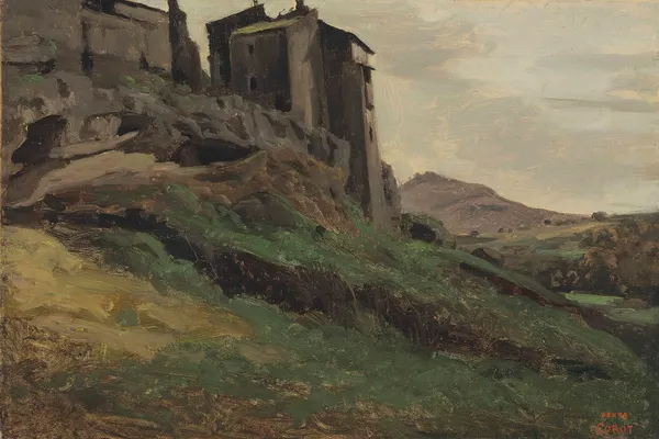 Marino, Grandes Fabriques Au Sommet De Rochers av Jean-Baptiste-Camille Corot