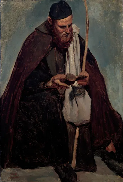 Moine italien assis, lisant (Seated Italian Monk Reading) av Jean-Baptiste-Camille Corot