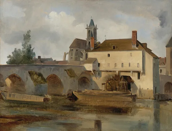 Moret Sur Loing, Le Pont Et L’eglise av Jean-Baptiste-Camille Corot