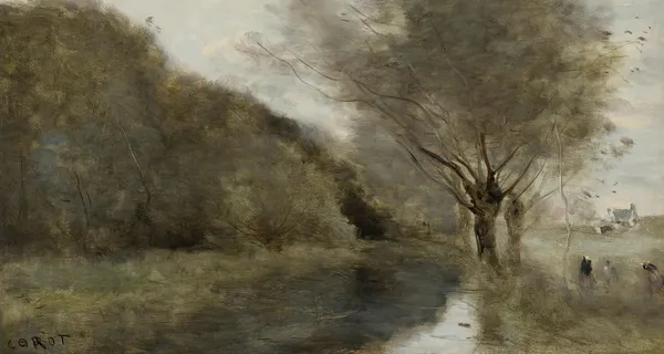 Près Gisors; Saulaie Et Rivière, Effet Du Matin av Jean-Baptiste-Camille Corot