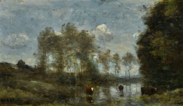 Trois Vaches Dans Un Marais av Jean-Baptiste-Camille Corot