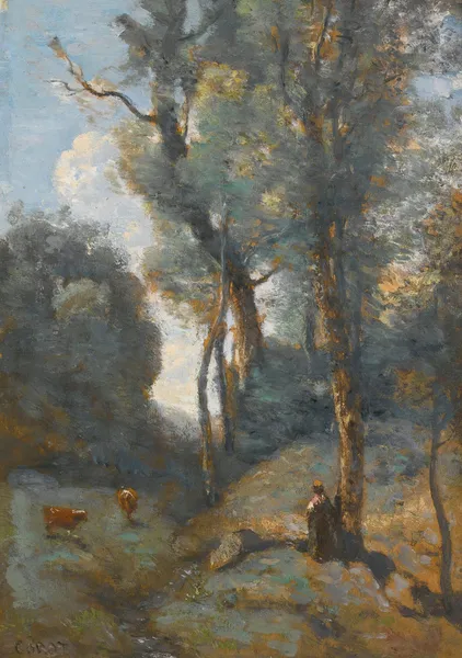 Vachère Sur Un Coteau Boisée av Jean-Baptiste-Camille Corot
