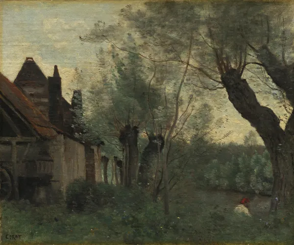 Willows and Farmhouse at Sainte-Catherine-lès-Arras av Jean-Baptiste-Camille Corot