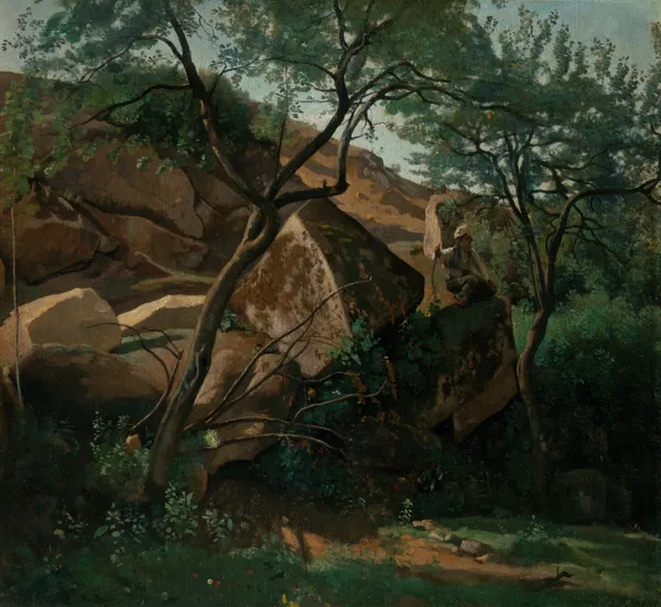Young Shepherd among the Rocks (Forest of Fontainebleau) av Jean-Baptiste-Camille Corot