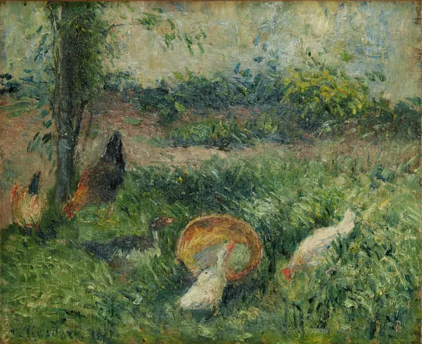Basse-cour avec poules et canards av Camille Pissarro