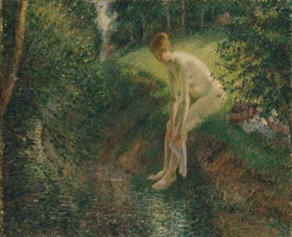 Bather in the Woods av Camille Pissarro
