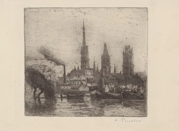 Cours la Reine ou Bords de la Seine, Rouen av Camille Pissarro