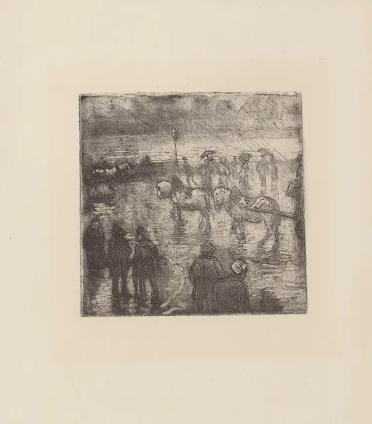 Effet de pluie, Place de la République, Rouen av Camille Pissarro
