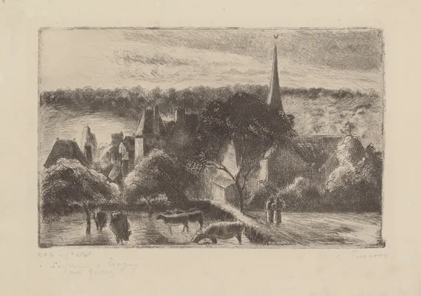 Église et ferme d’Eragny, 1895 av Camille Pissarro
