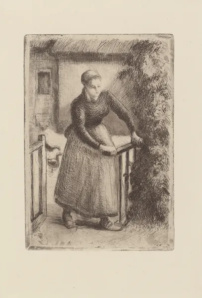 Femme à la barrière av Camille Pissarro