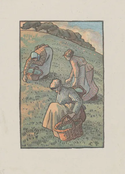 Femmes cueillant de l’herbe av Camille Pissarro