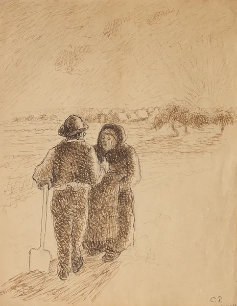 Gossip at Sunset av Camille Pissarro