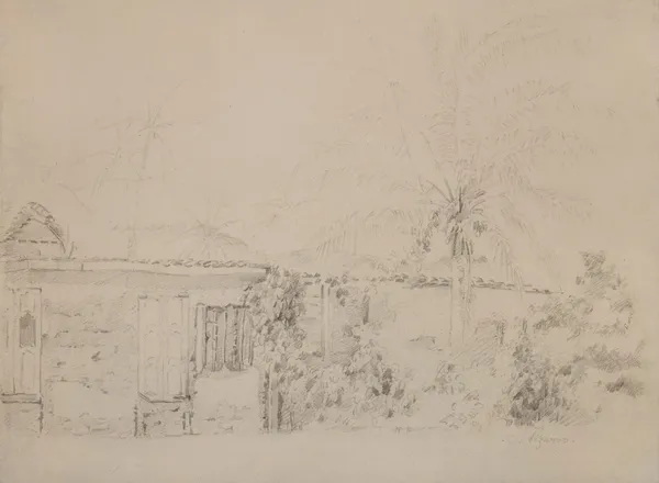 Houses and Palm Trees av Camille Pissarro