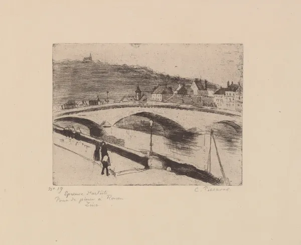 Le pont de pierre, à Rouen av Camille Pissarro