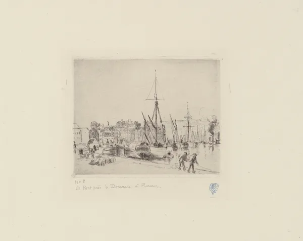 Le port près la douane à Rouen av Camille Pissarro