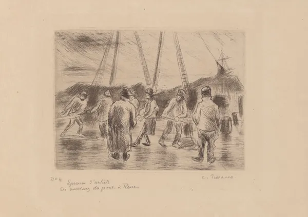 Les ouvriers du port, à Rouen av Camille Pissarro