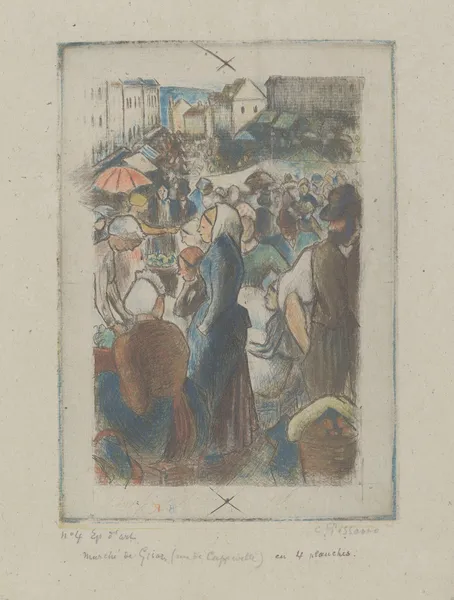Marché de Gisors (rue Cappeville), 1894 av Camille Pissarro