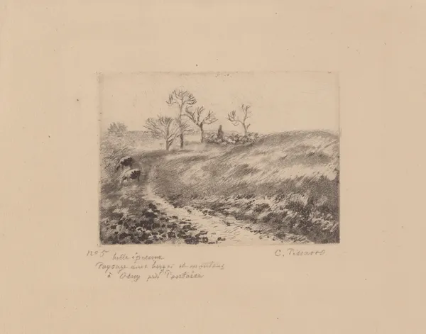 Paysage avec berger et moutons à Osny près Pontoise av Camille Pissarro