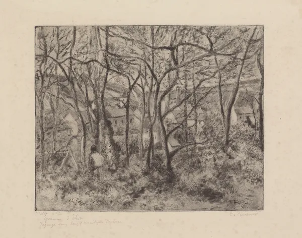Paysage sous bois à L’Hermitage Pontoise av Camille Pissarro