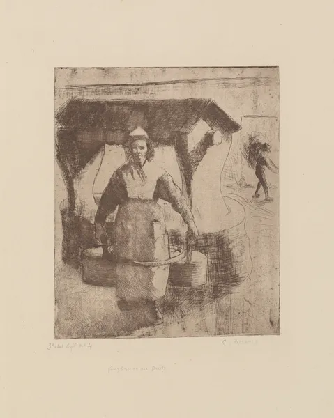 Paysanne au puits av Camille Pissarro