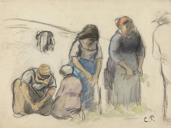 Pea Harvesters (recto) av Camille Pissarro