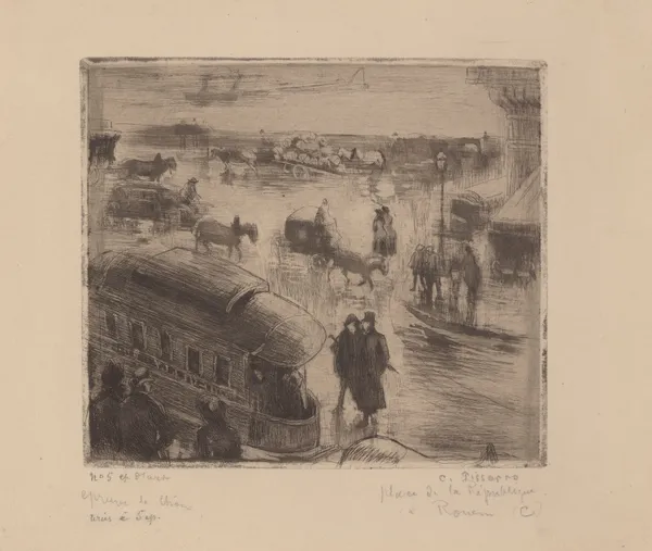 Place de la République, à Rouen av Camille Pissarro