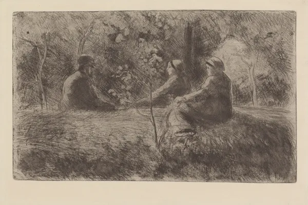 Repos du dimanche dans le bois av Camille Pissarro