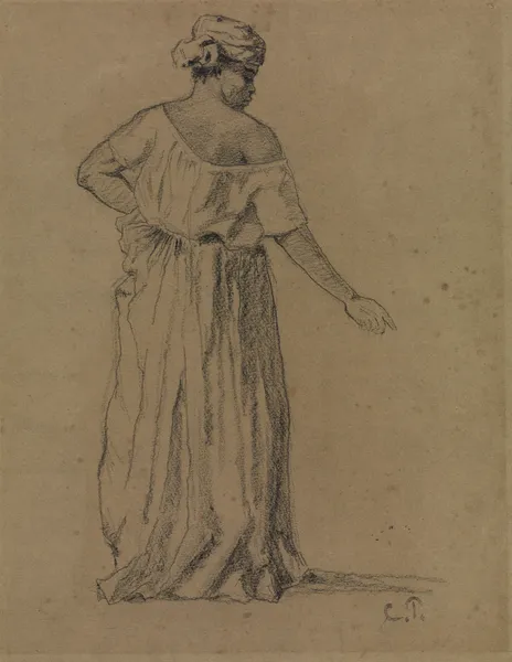 Schwarze Frau mit Turban und langem Kleid in Rückansicht av Camille Pissarro