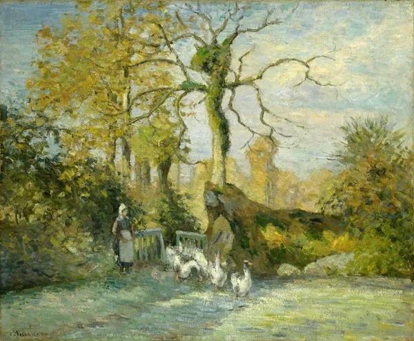 The Goose Girl at Montfoucault (White Frost) av Camille Pissarro