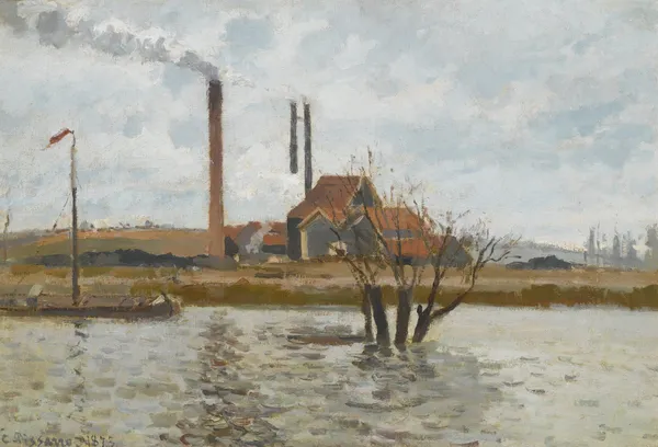 Usine À Saint-Ouen-L’aumône, La Crue De L’oise av Camille Pissarro