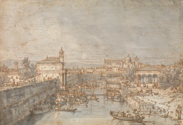 Padua; The River Bacchiglione and the Porta Portello av Canaletto