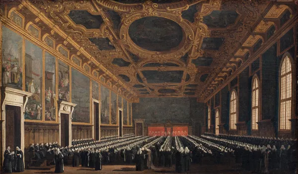 The Doge And Grand Council In Sala Del Maggior Consiglio av Canaletto