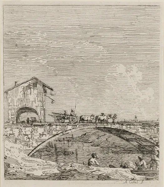 The Wagon Passing Over a Bridge, from Vedute av Canaletto