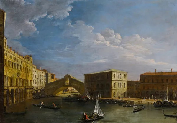 Venice, a view of the Grand Canal and the Rialto Bridge from the North av Canaletto