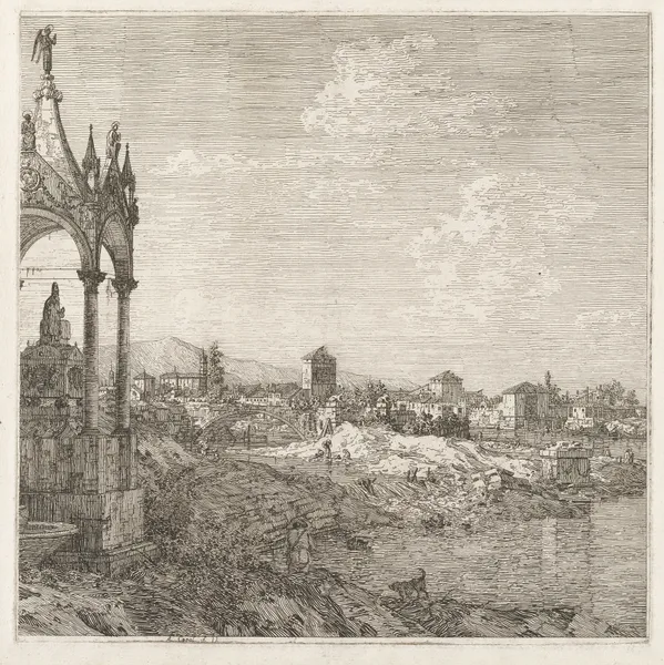 View of a Town with a Bishop’s Tomb av Canaletto