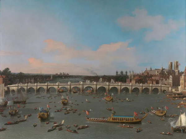 Westminster Bridge, with the Lord Mayor’s Procession on the Thames av Canaletto