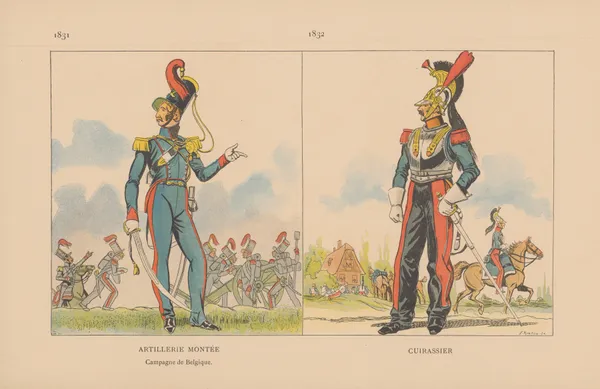 Artillerie Montée. Campagne de Belgique. 1831, Cuirassier. 1832 av Caran d'Ache